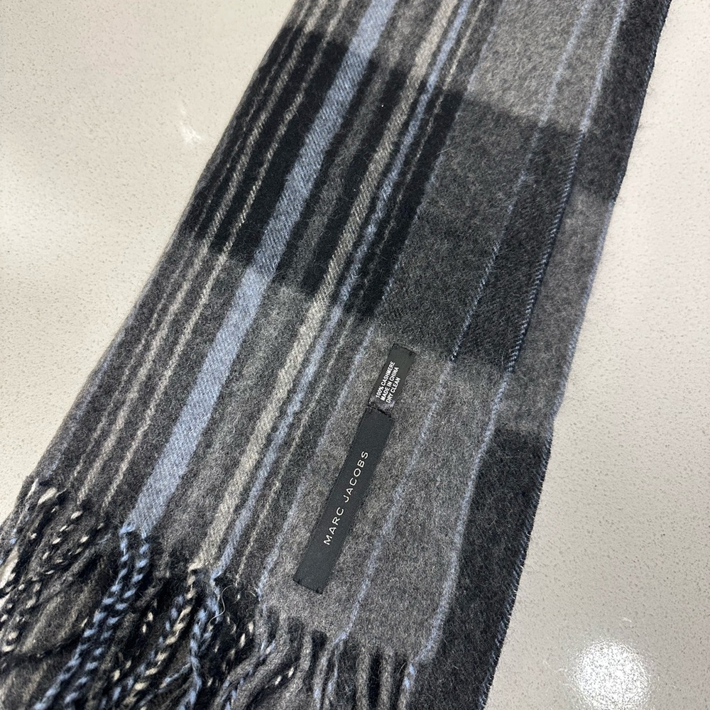 Marc Jacobs Charcoal and Light Blue Checkered Scarf